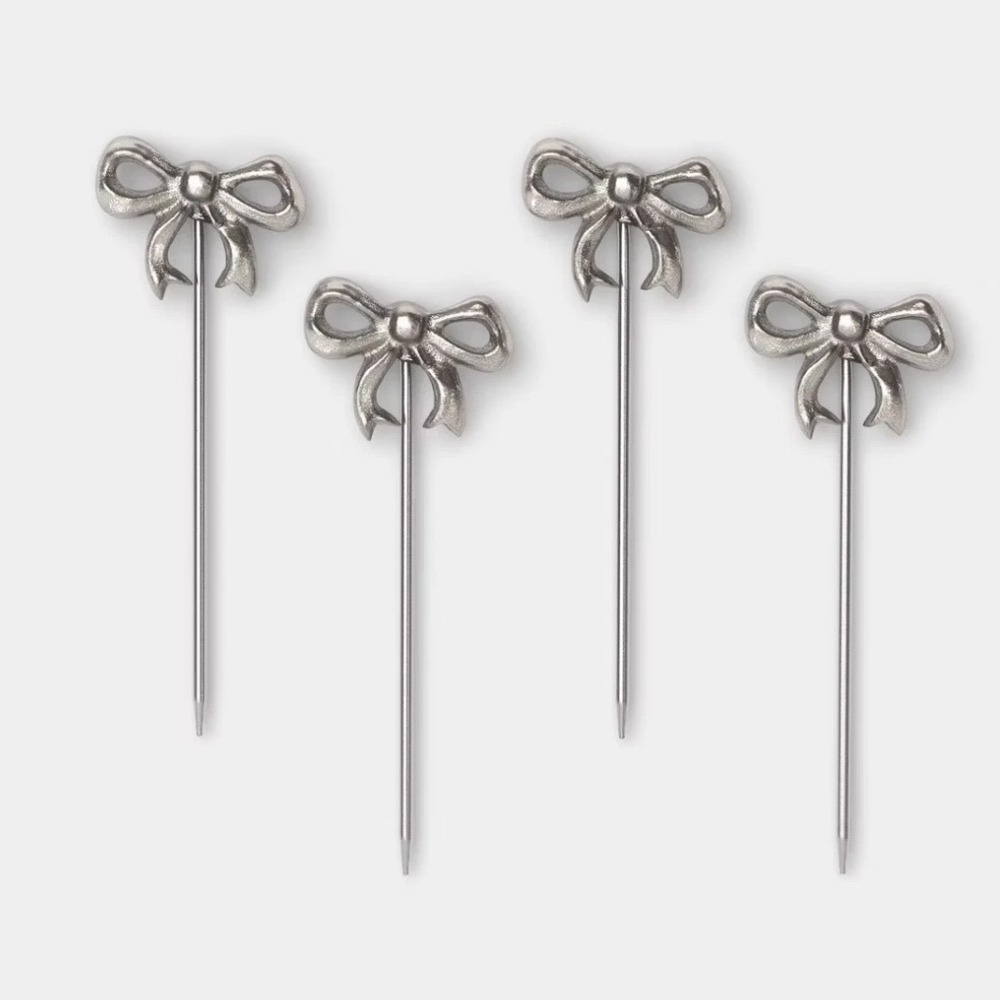 5 packs of 4 Threshold‎ Silver Bow Cocktail Picks Coquette Metal Garnish Skewers